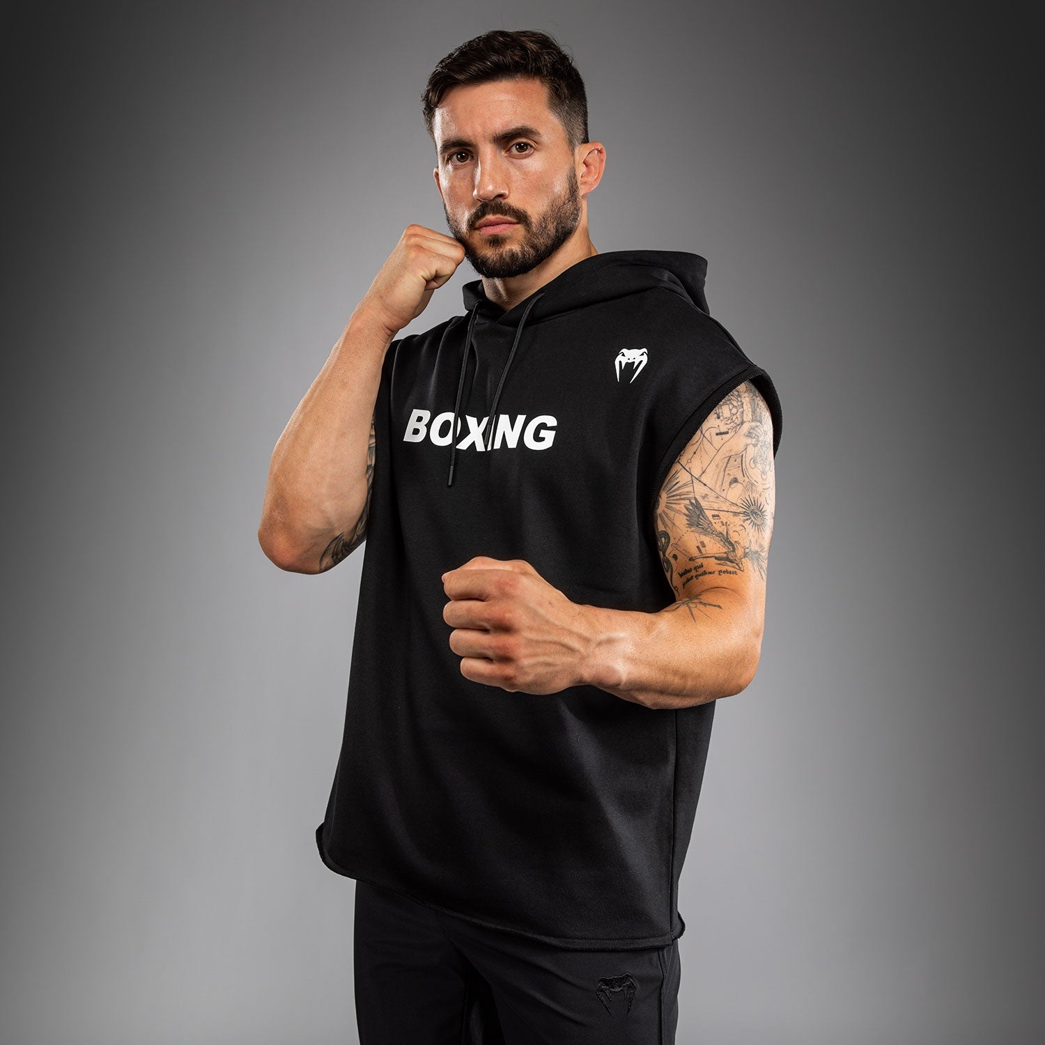 Venum VT Boxing Sleeveless Hoodie - Black/White