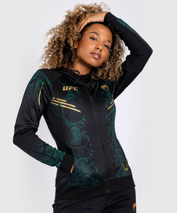 UFC Adrenaline by Venum Authentic Fight Night Women’s Walkout Hoodie - Emerald Edition - Green/Black/Gold