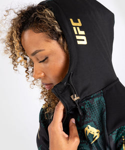 UFC Adrenaline by Venum Authentic Fight Night Women’s Walkout Hoodie - Emerald Edition - Green/Black/Gold