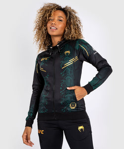 UFC Adrenaline by Venum Authentic Fight Night Women’s Walkout Hoodie - Emerald Edition - Green/Black/Gold