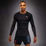 Load image into Gallery viewer, Venum Thunder Dragon Long Sleeve Rashguard - Black/Grey/Copper
